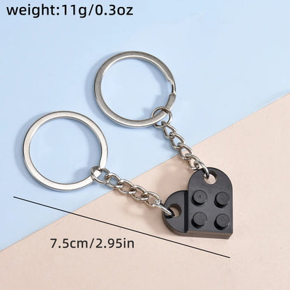 2pcs Matching Heart Colorful Brick Keyring Set