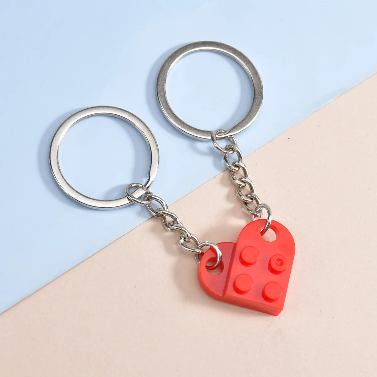2pcs Matching Heart Colorful Brick Keyring Set