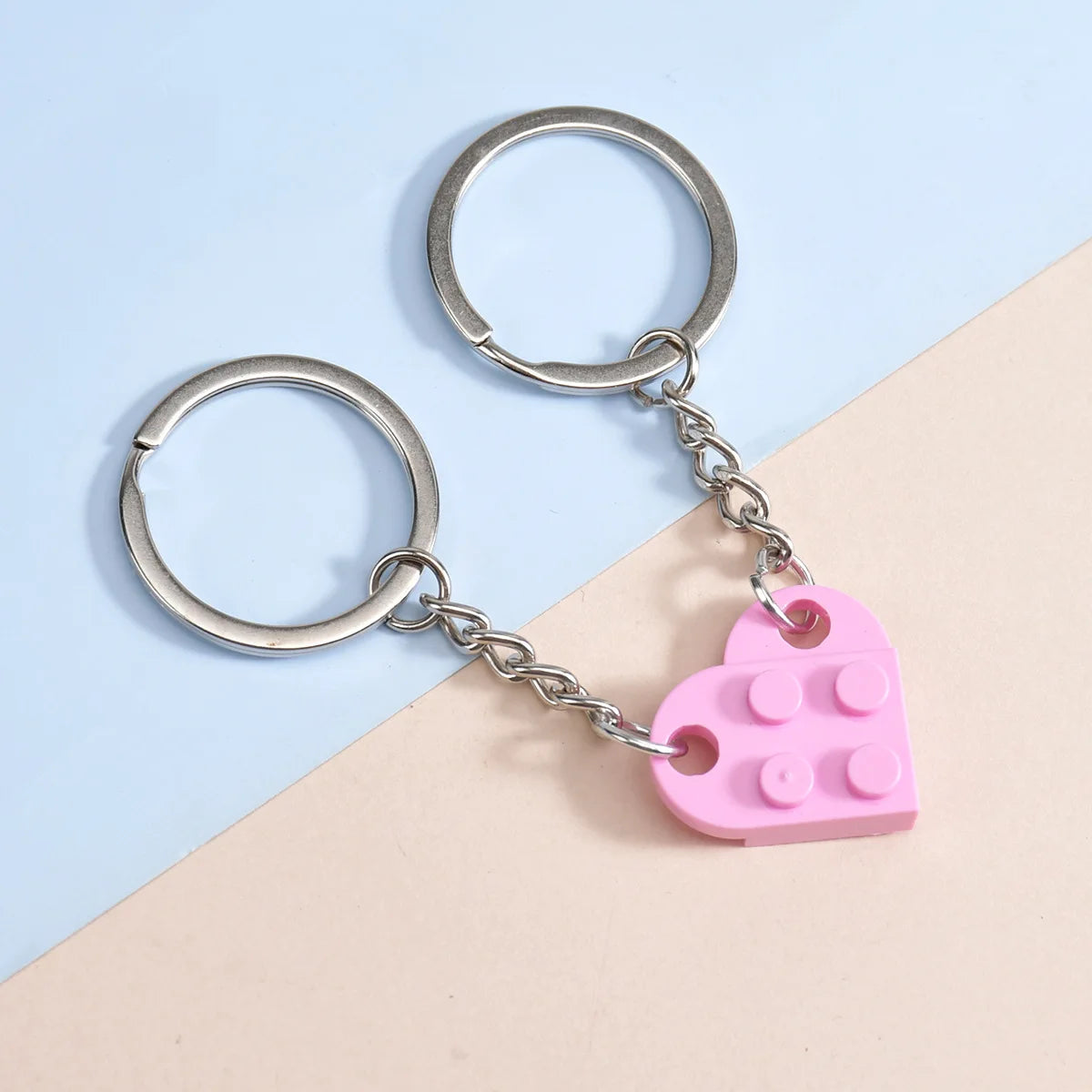 2pcs Matching Heart Colorful Brick Keyring Set
