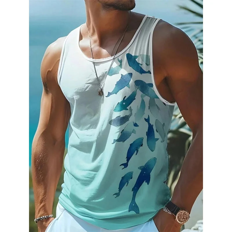 3D Fish Print Men's Casual Tank Top