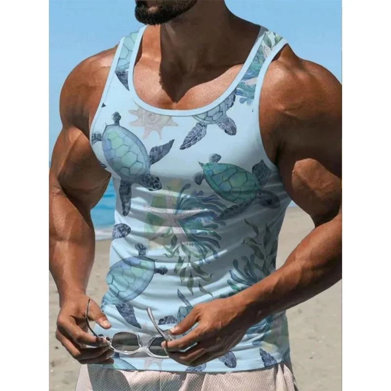 3D Fish Print Men's Casual Tank Top
