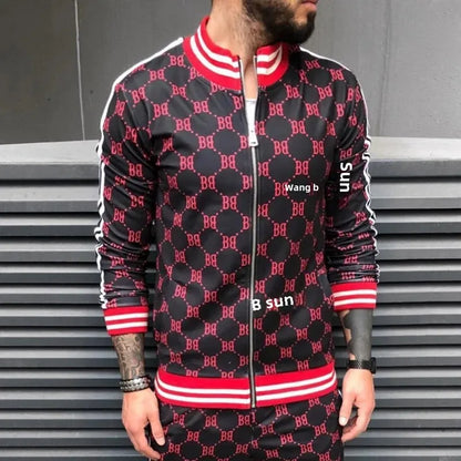 Men's 3D Printing Zipper Cardigan Tracksuit