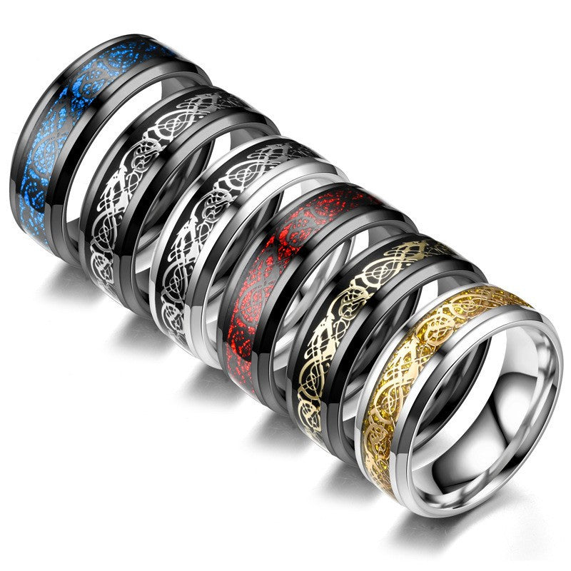 Bague à motif dragon en acier inoxydable pour hommes