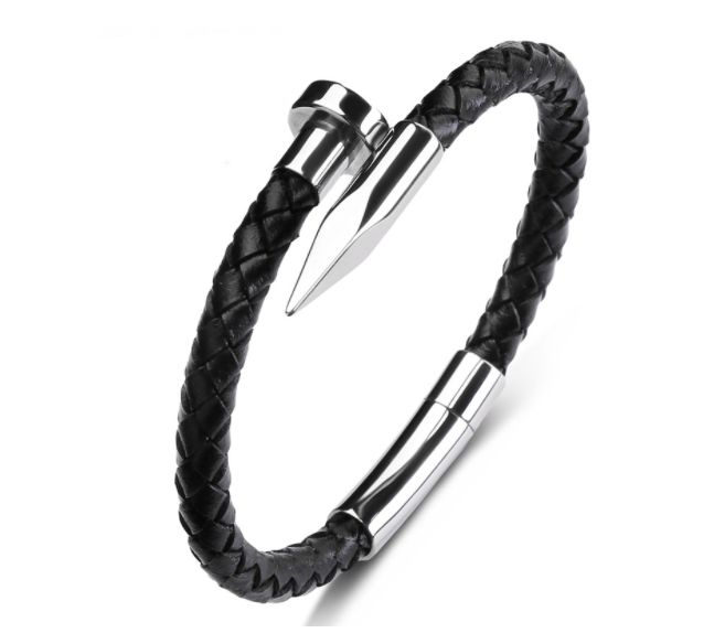 Herren-Armband aus echtem Leder mit Kugelnägeln