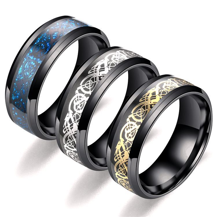 Bague à motif dragon en acier inoxydable pour hommes