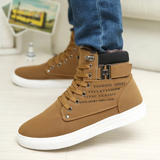 Men Autumn Leather Footwear High Top Canvas Casual Shoes