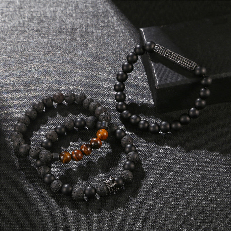 Men Frosted Lava Stone Suit Bracelet