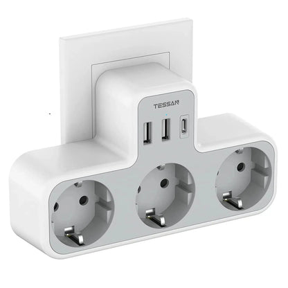 6 in 1 Plug Socket USB Adapter Wall Charger