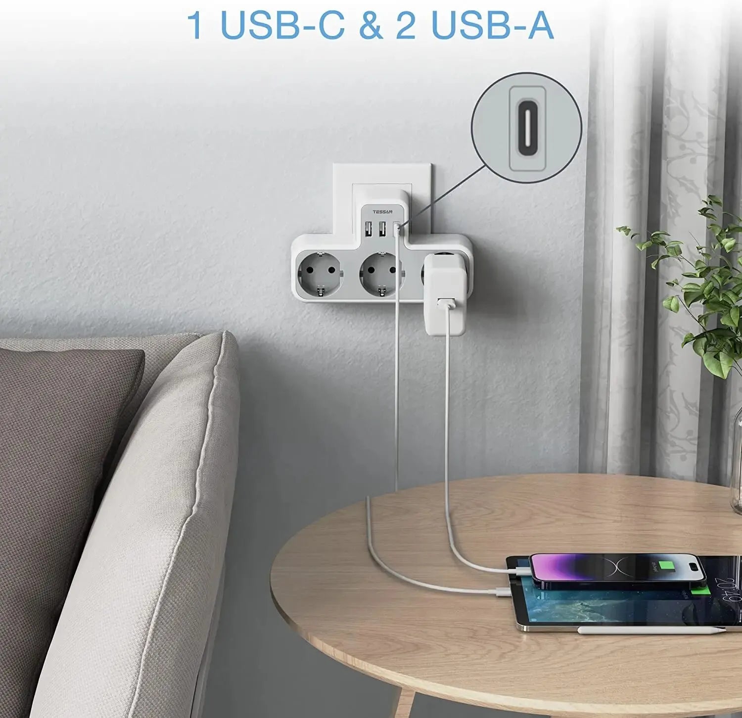 6 in 1 Plug Socket USB Adapter Wall Charger