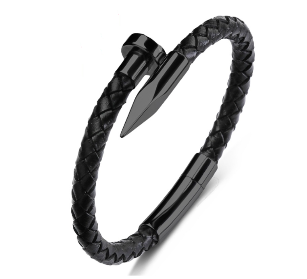 Herren-Armband aus echtem Leder mit Kugelnägeln