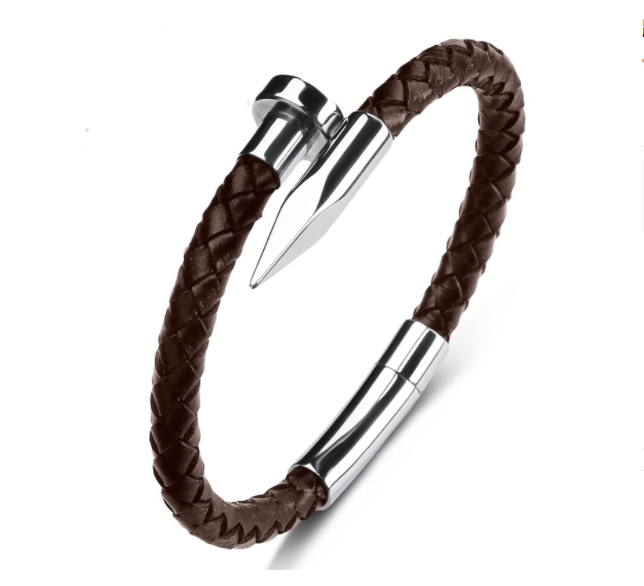 Herren-Armband aus echtem Leder mit Kugelnägeln