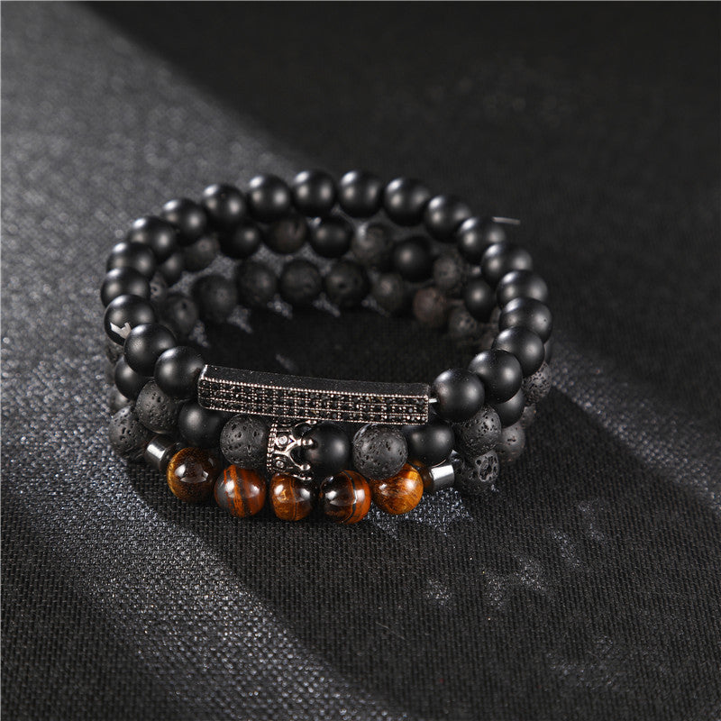 Men Frosted Lava Stone Suit Bracelet