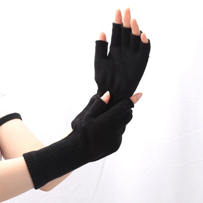 Gants sans doigts tricotés noirs - Chauds