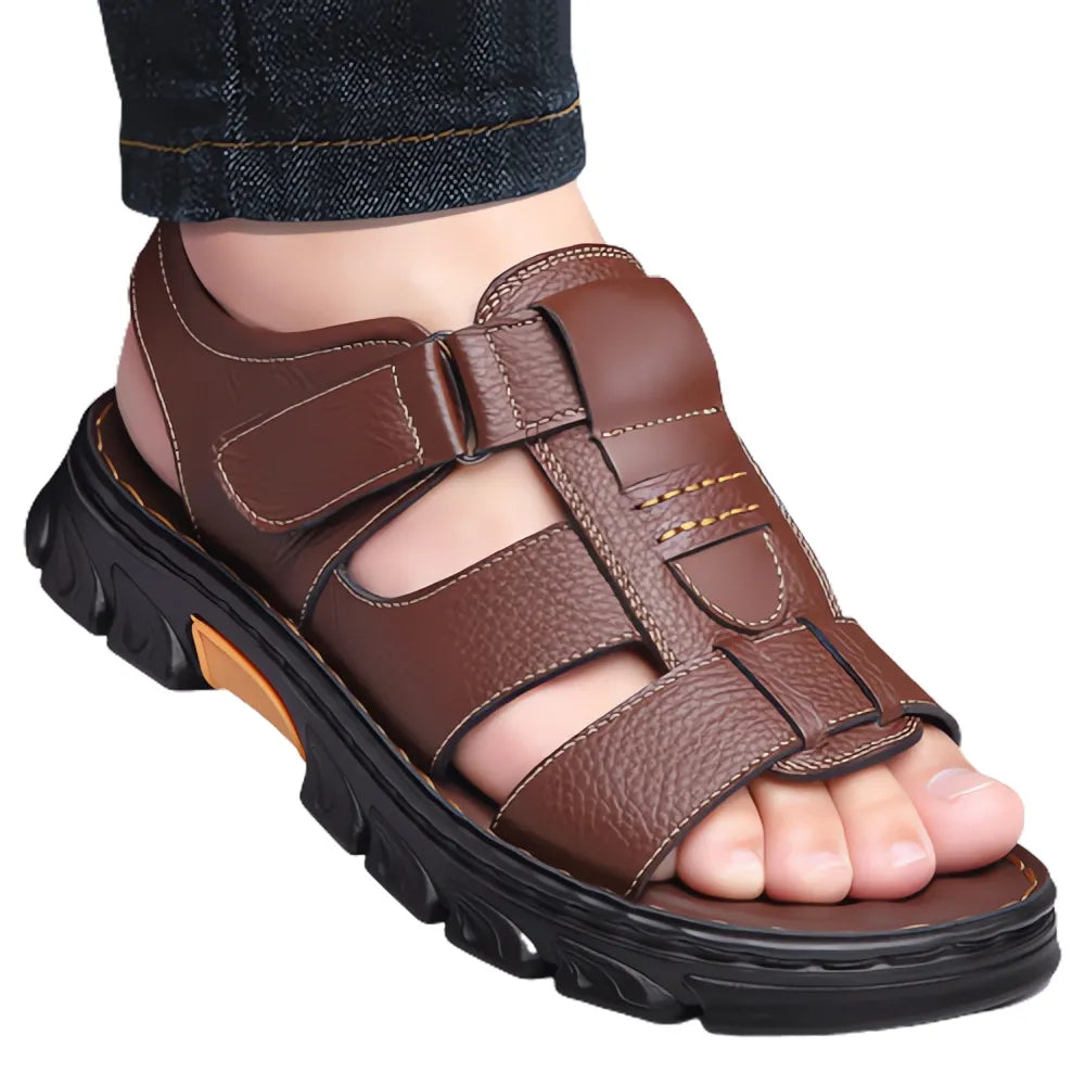 Non Slip Thick Soled Leather Shoes - Men's Sandals