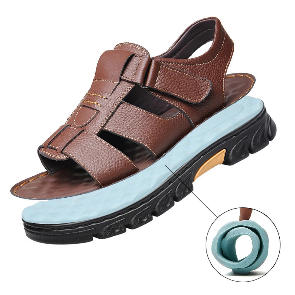 Non Slip Thick Soled Leather Shoes - Men's Sandals