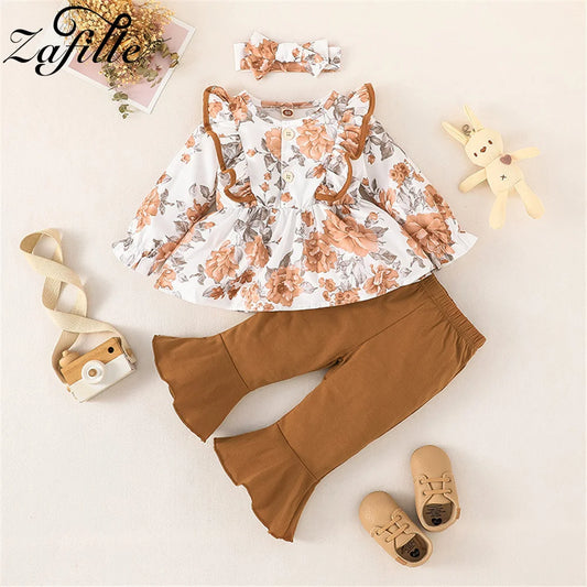 Baby Girls Long Sleeve Tops Floral Printed Tops & Solid Color Pants