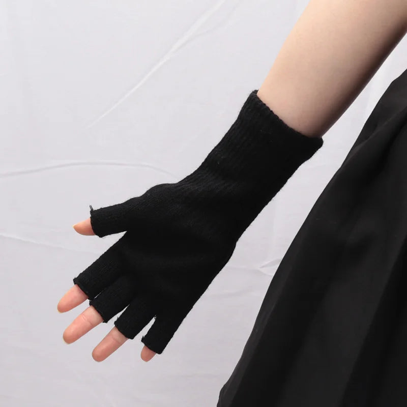 Black Knitted Fingerless Gloves - Warm