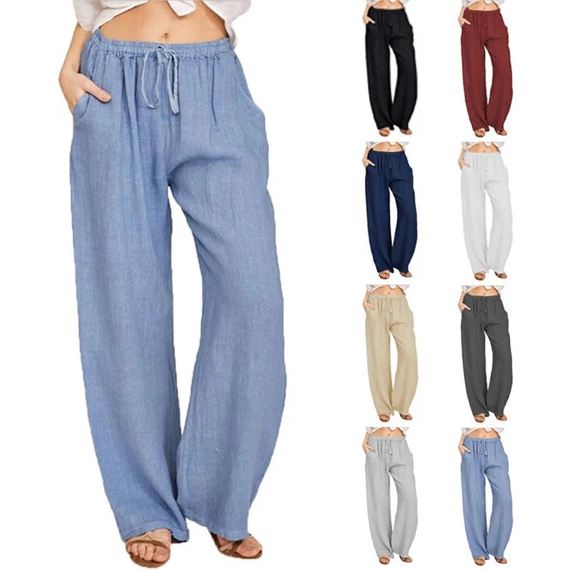 High-Waist Cotton Linen Wide-Leg Trousers