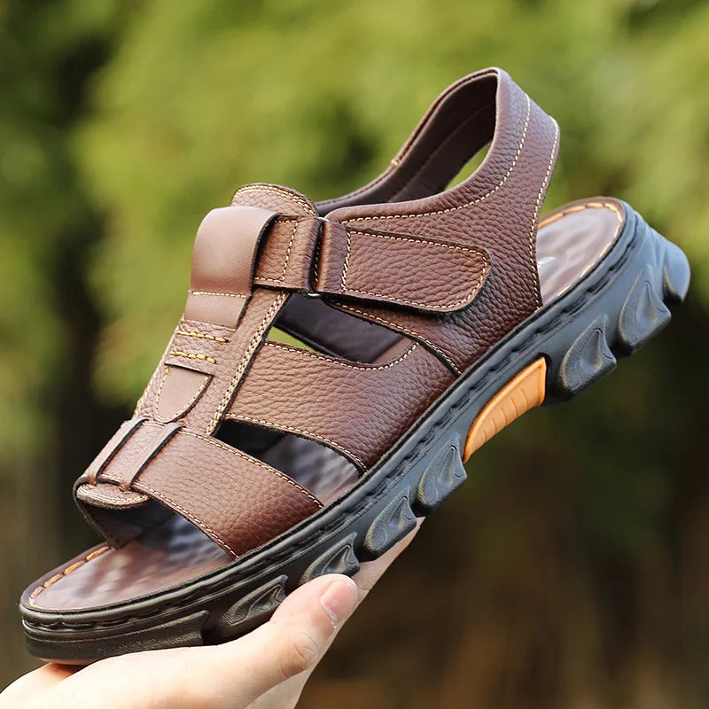 Non Slip Thick Soled Leather Shoes - Men's Sandals