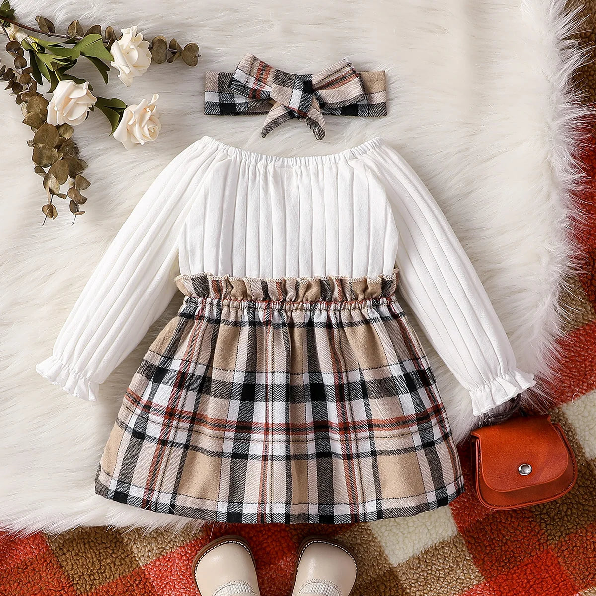 Baby Girl Plaid Bow Dress & Headband