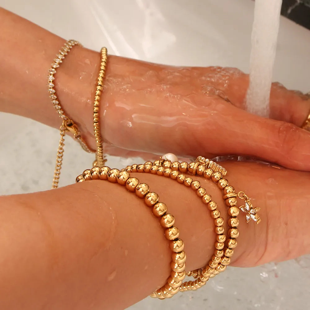 Gold-Plated Elastic Bead Bracelets for Women