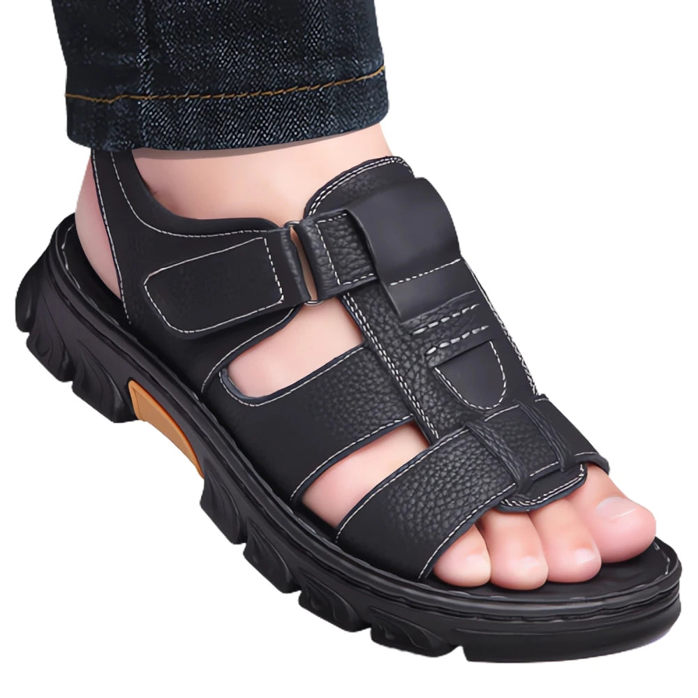 Non Slip Thick Soled Leather Shoes - Men's Sandals