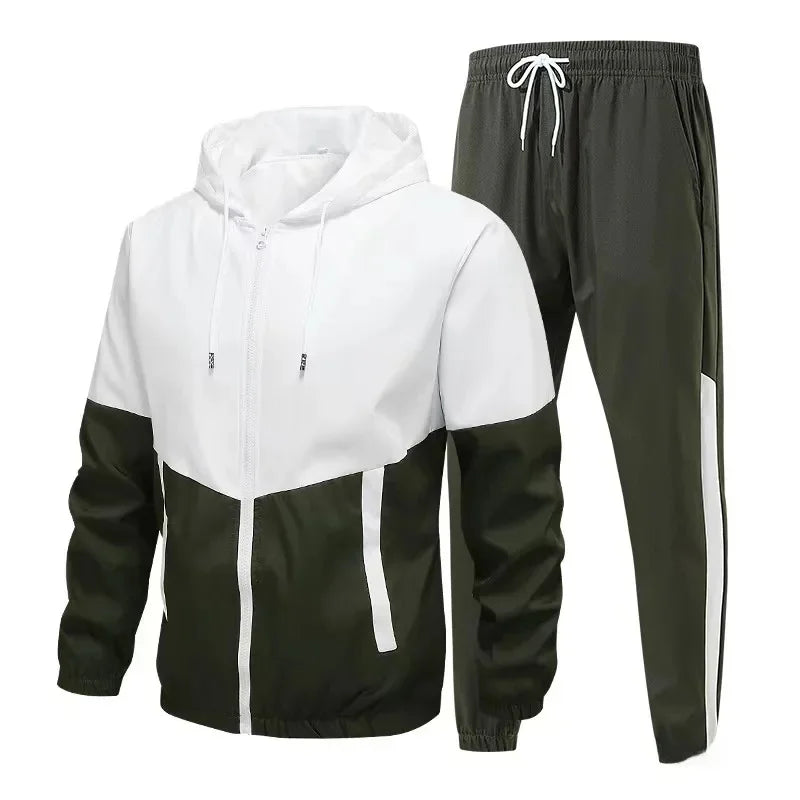 Autumn Hooded Zipper Patchwork Tracksuit