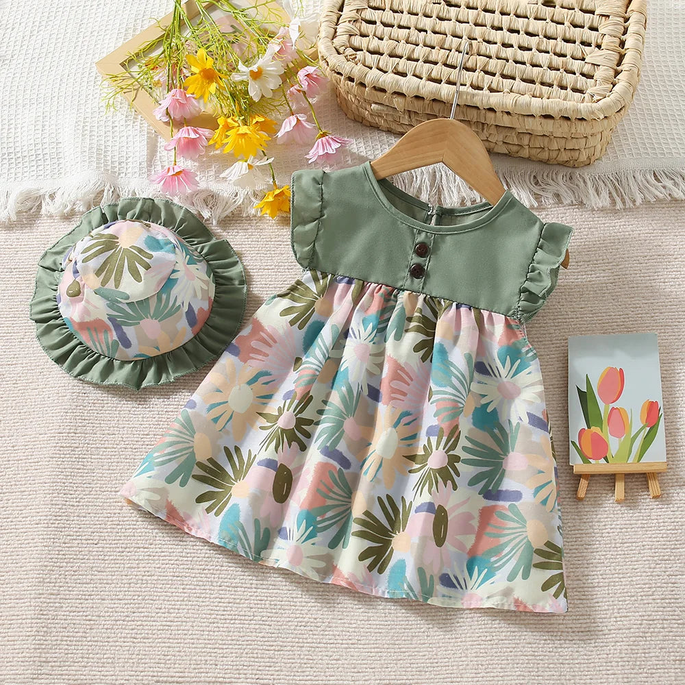 Baby Girl Sleeveless Cotton Floral Printed Dress