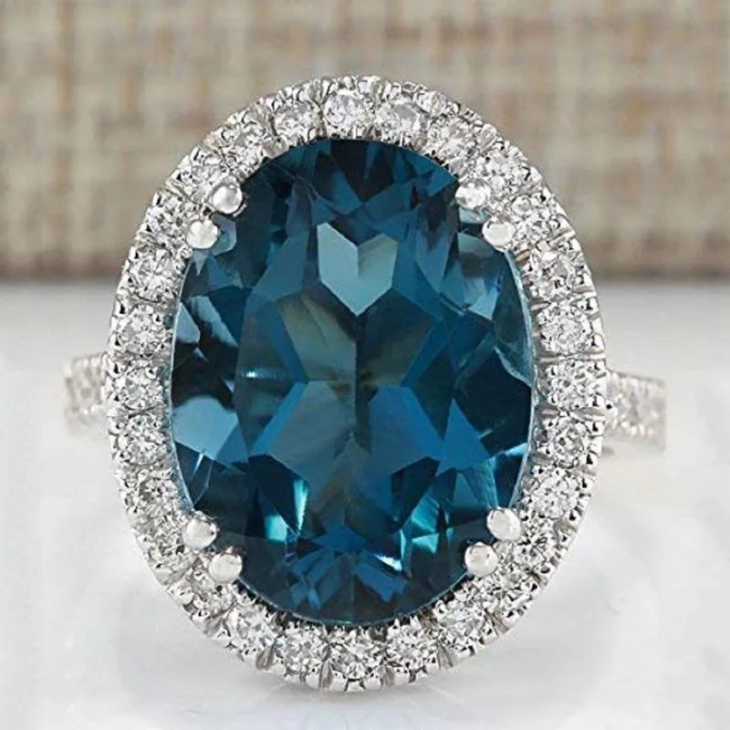 Big Blue CZ Gemstone Silver Women's Rings