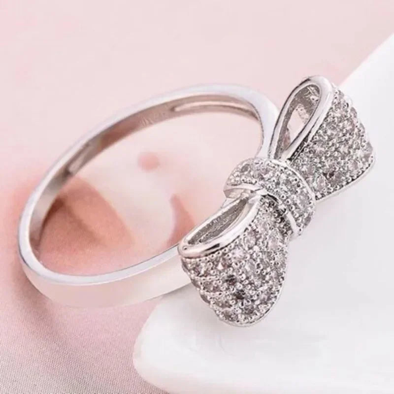 Bowknot Ring with Zircon Stones for Women