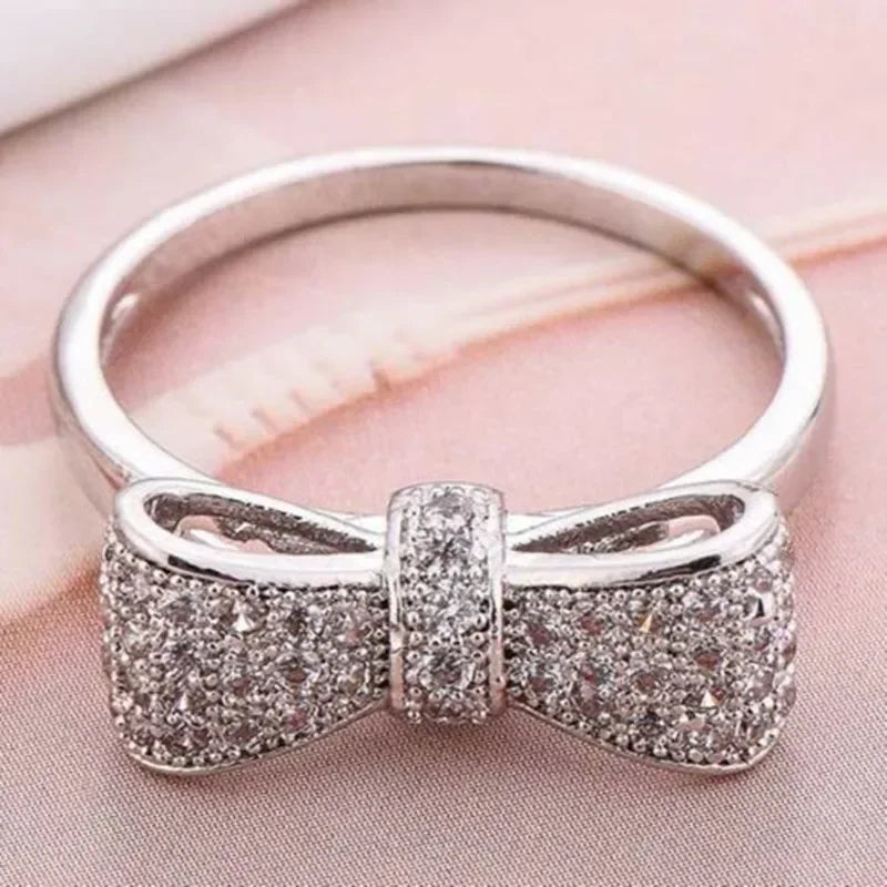 Bowknot Ring with Zircon Stones for Women