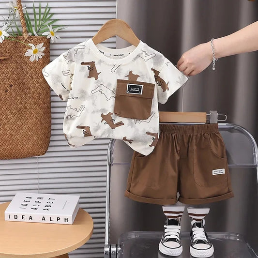 Boys Short Sleeve Full Print T Shirt & Pant - Kids 2 Piece Set