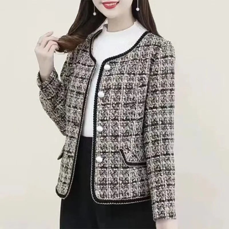 Fragrant Printed Plaid Button Pocket Cardigan Jackets