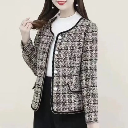 Fragrant Printed Plaid Button Pocket Cardigan Jackets
