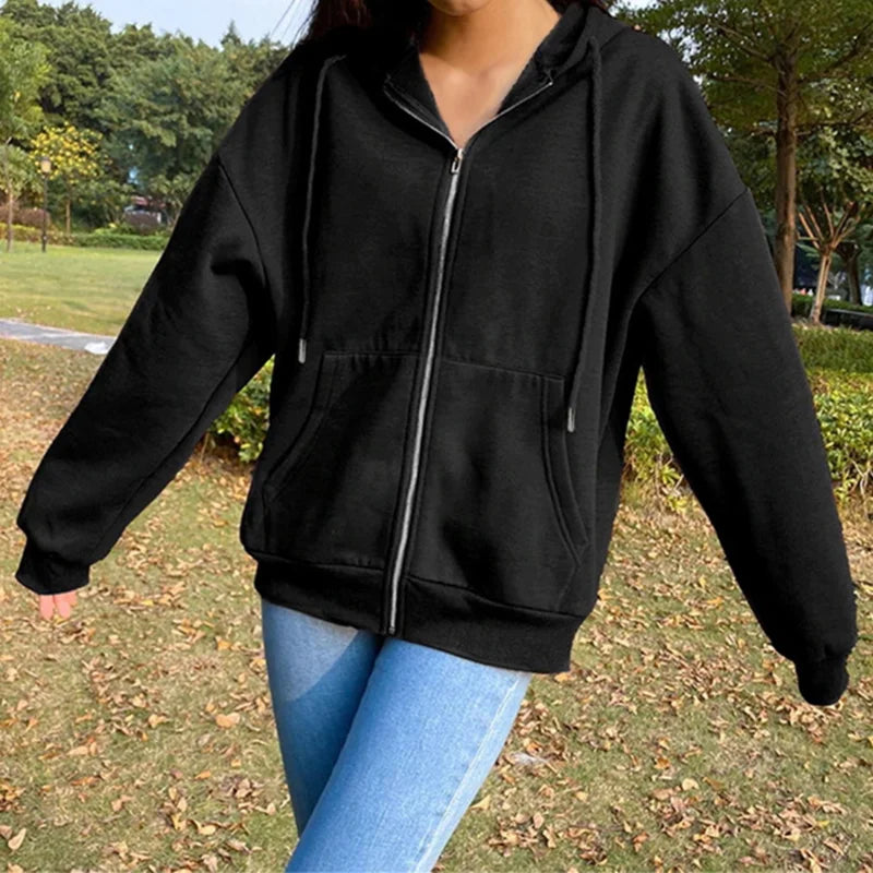 Chic Autumn Long Sleeve Zipper Fleece Hoodie