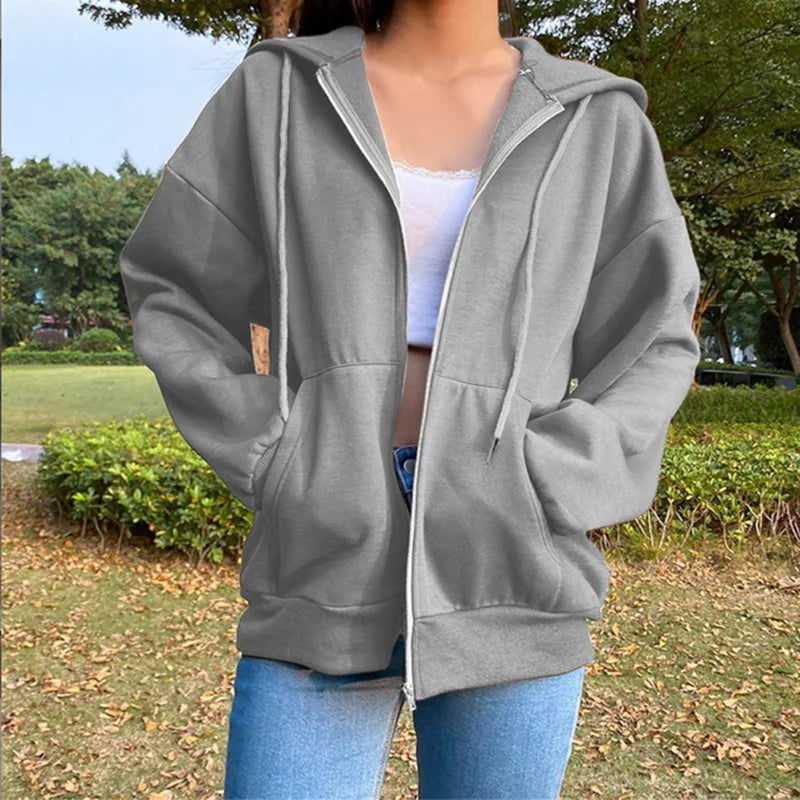 Chic Autumn Long Sleeve Zipper Fleece Hoodie
