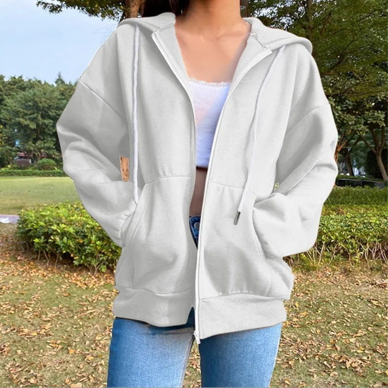 Chic Autumn Long Sleeve Zipper Fleece Hoodie