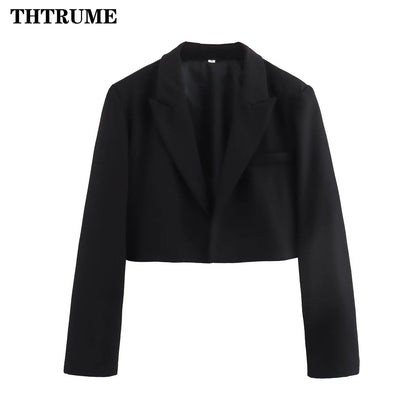 Chic Black Cropped Blazers For Office Elegance
