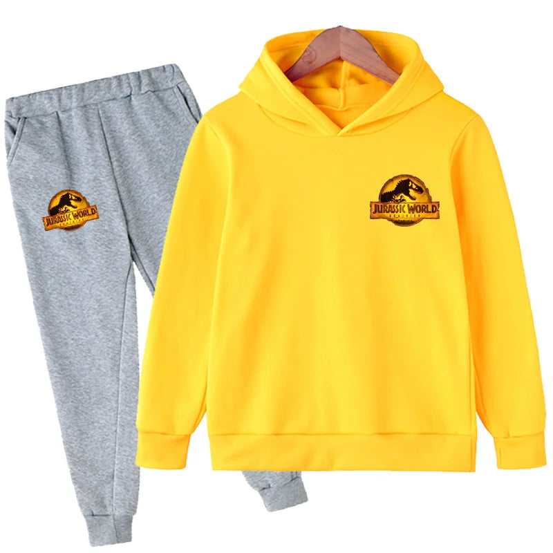 Children Dinosaur Print Hoodies Pants Set