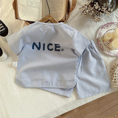 Children Summer Strips T Shirt 2pcs Set