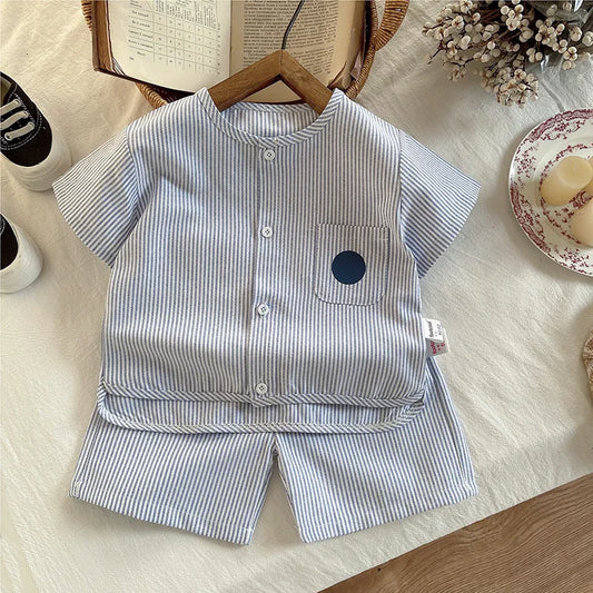 Children Summer Strips T Shirt 2pcs Set