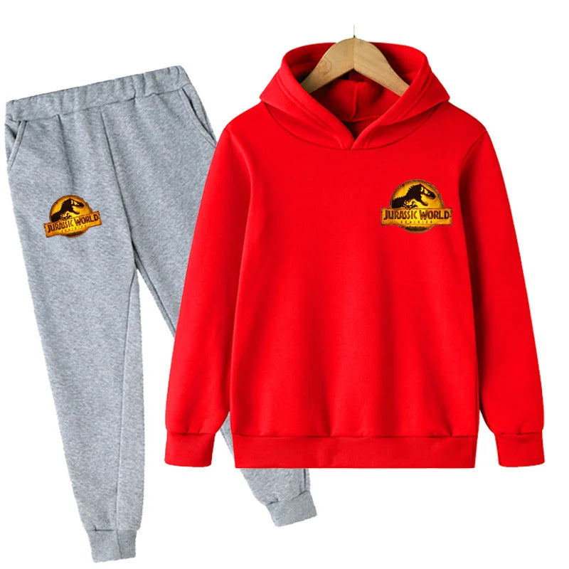 Children Dinosaur Print Hoodies Pants Set