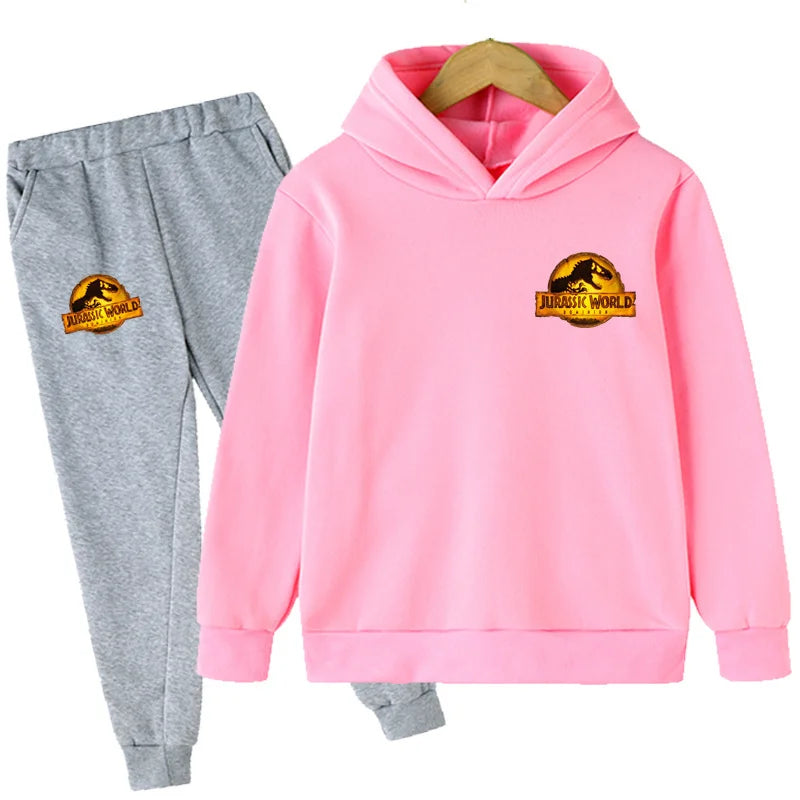 Children Dinosaur Print Hoodies Pants Set