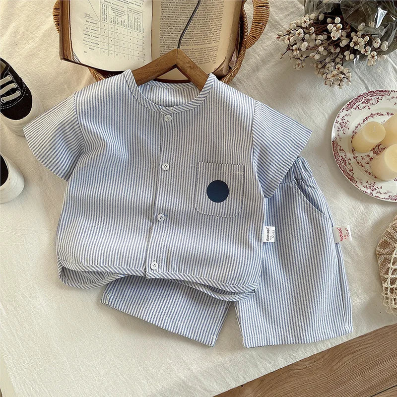 Children Summer Strips T Shirt 2pcs Set