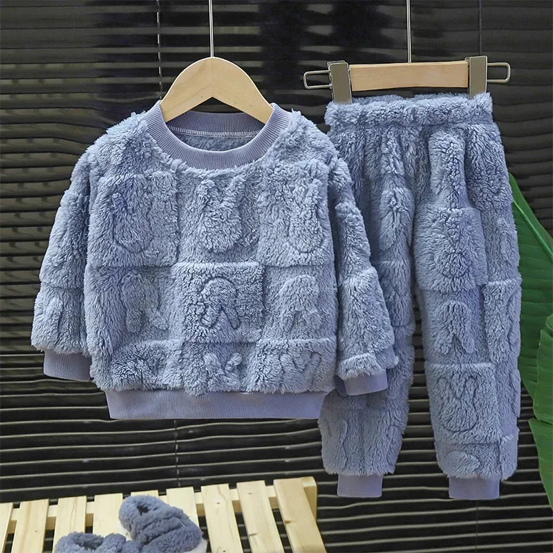 Children's Warm Thickened Flannel Pajama Set