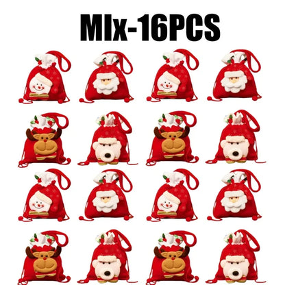 Christmas Drawstring Flannel Xmas Gift Bags