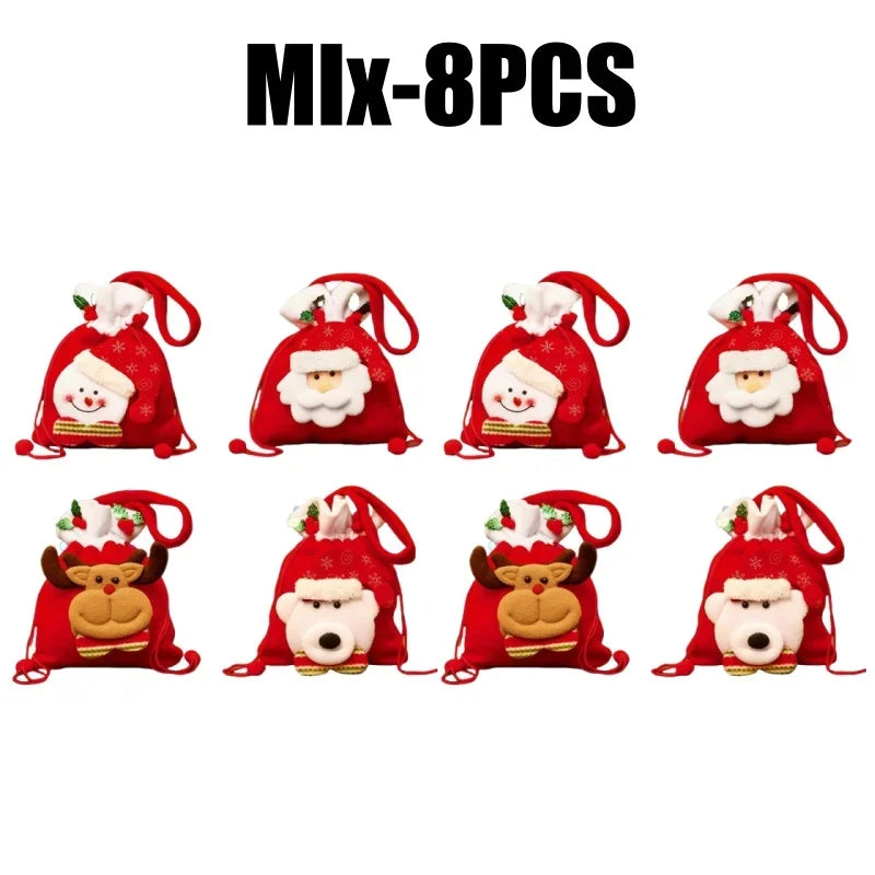 Christmas Drawstring Flannel Xmas Gift Bags