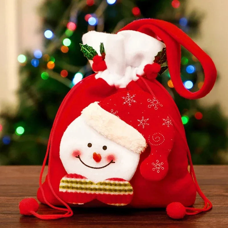 Christmas Drawstring Flannel Xmas Gift Bags