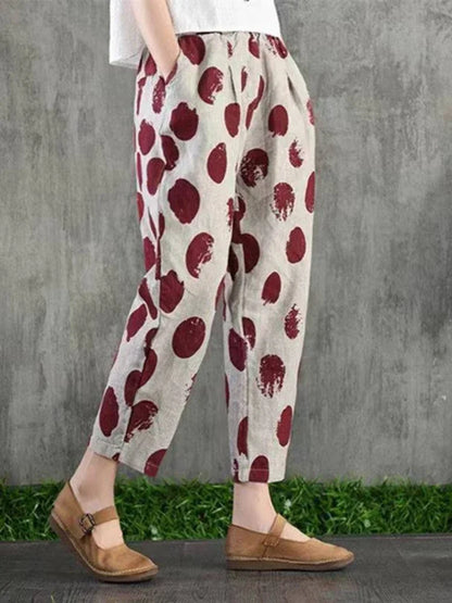 Summer Retro Print Cotton Straight Harem Sweatpants