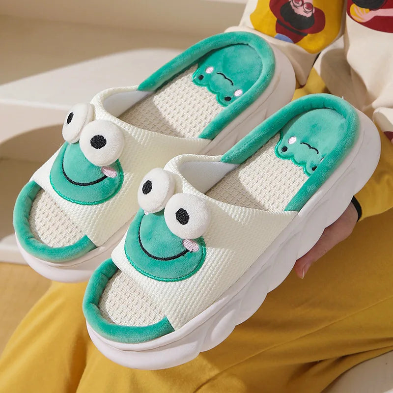 Cozy Cartoon Frog Winter Slippers